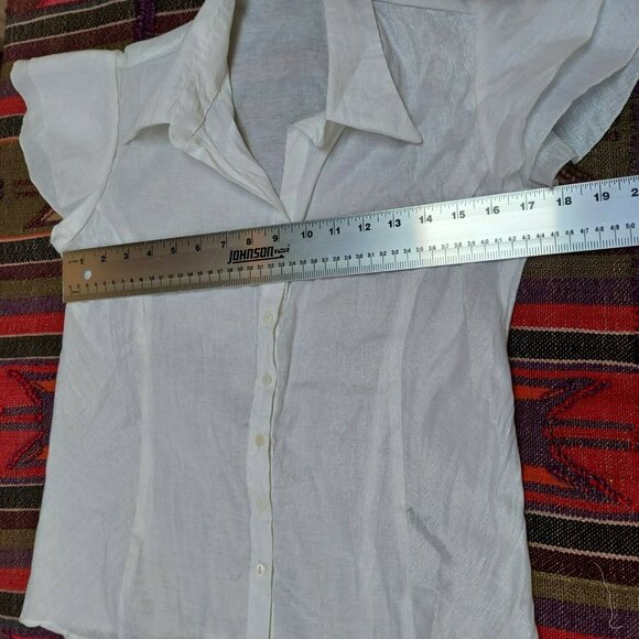 Flatiron Workshop Women Cotton Blend Button Down Shirt Top Blouse Flutter Sleeve - Picture 6 of 6